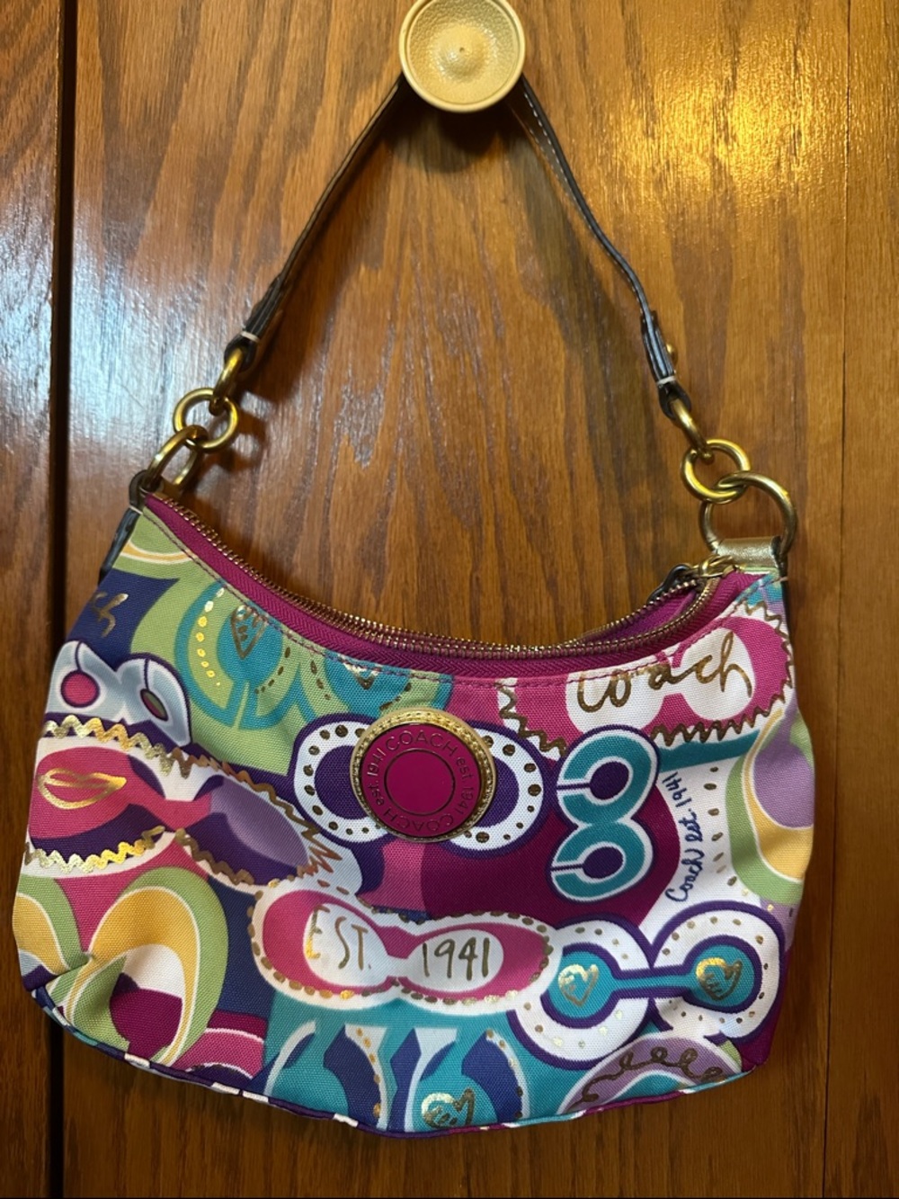 Coach Multicolor Mini Shoulder Bag in Magenta, Teal & Purple